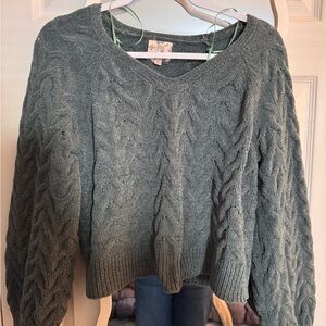 Hippie Rose Green V-Neck Cropped Sweater
